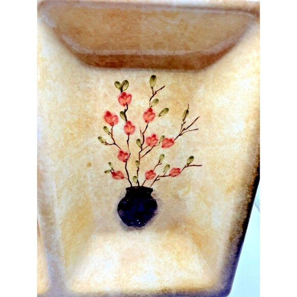 222 Fifth Gold Earth Tones Stoneware Floral Divided Relish Tray or Decor 12x9 - Picture 6 of 9